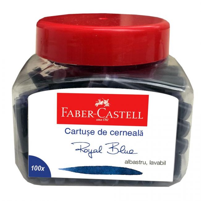 Cartuse cerneala mici albastre 100 buc/borcan faber-castell
