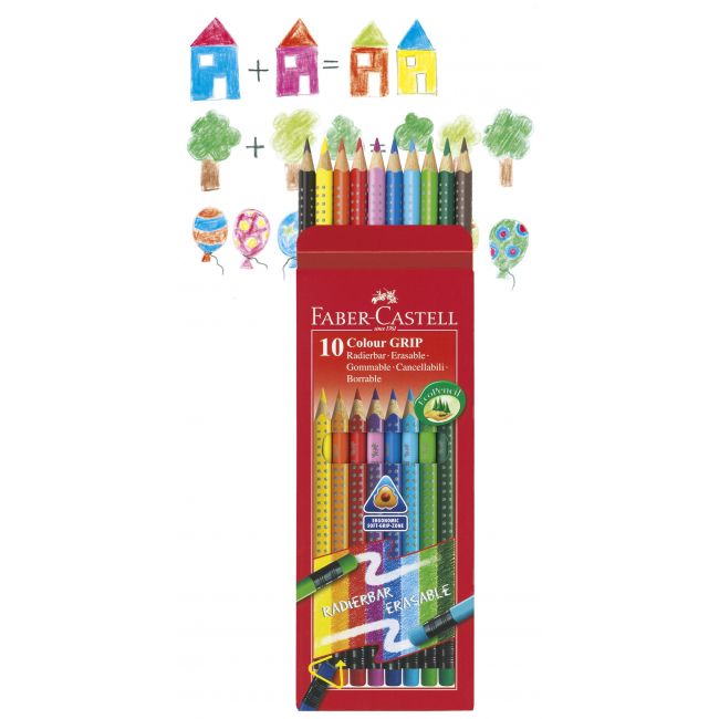 Creioane colorate 10 culori cu guma grip 2001 faber-castell