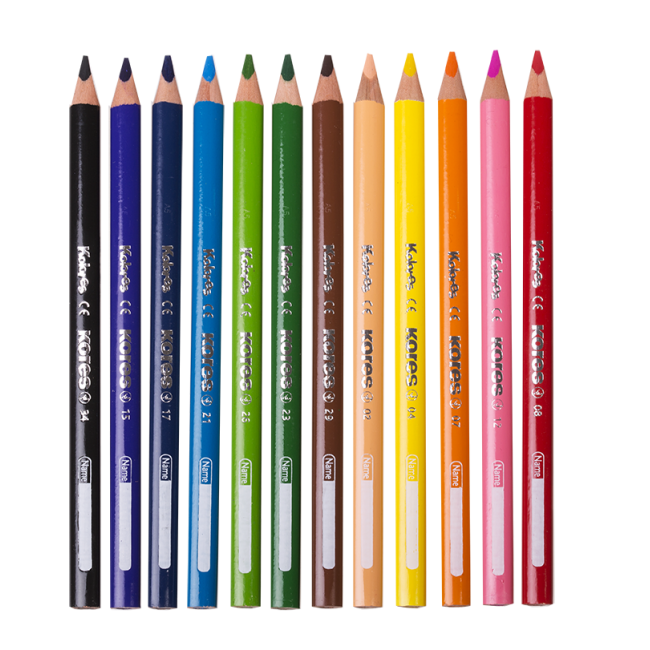 Creioane colorate 12 culori cu ascutitoare triunghiulare jumbo kores