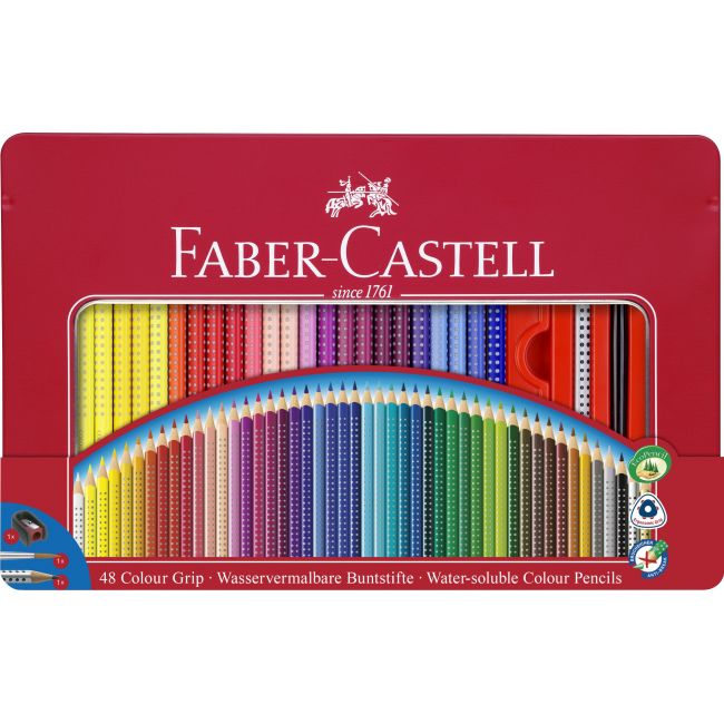 Creioane colorate 48 culori cutie metal grip 2001 faber-castell