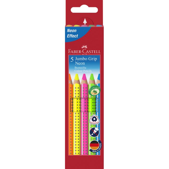 Creioane colorate 5 culori neon jumbo grip faber-castell