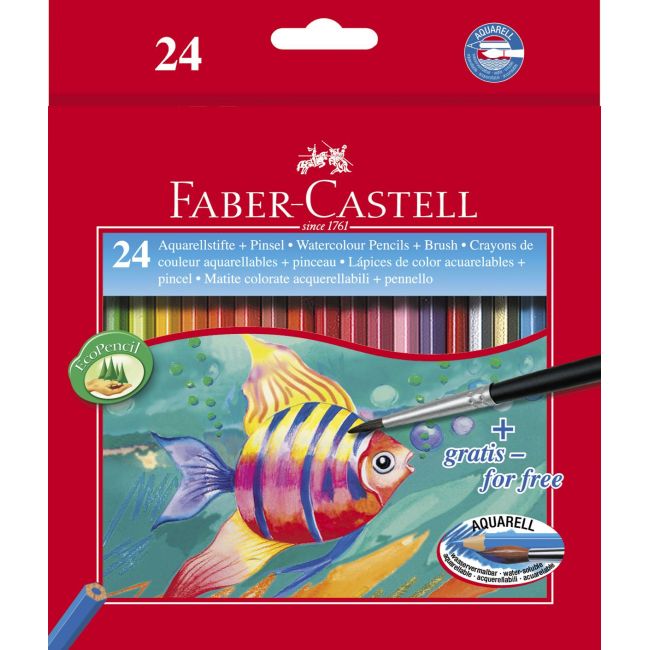 Creioane colorate acuarela 24 buc si pensula faber-castell
