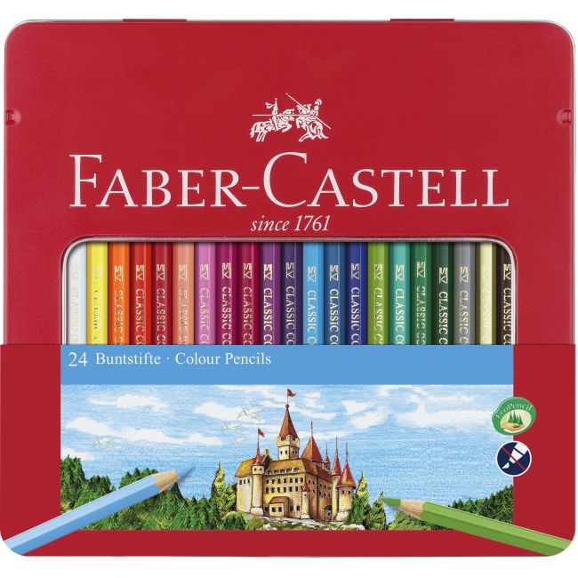 Creioane colorate hexagonale cutie metal faber-castell