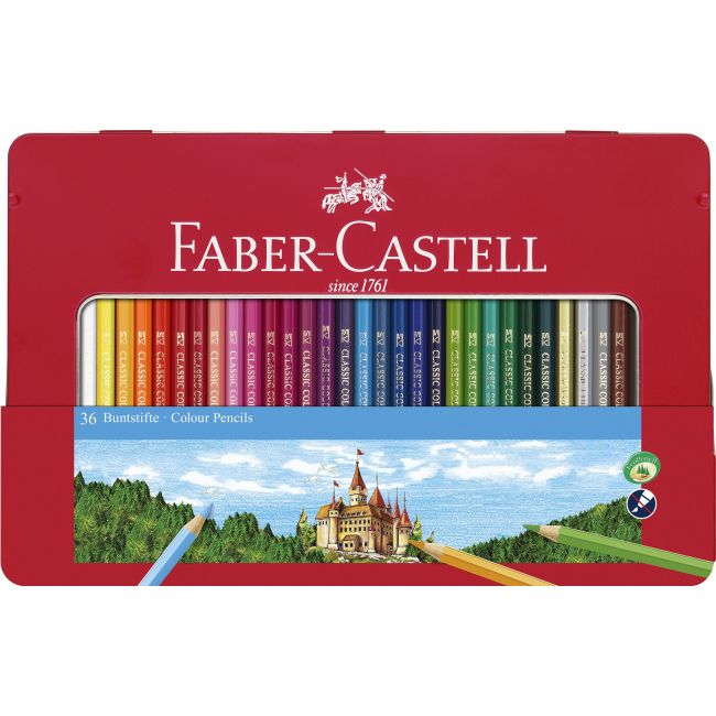 Creioane colorate hexagonale cutie metal faber-castell