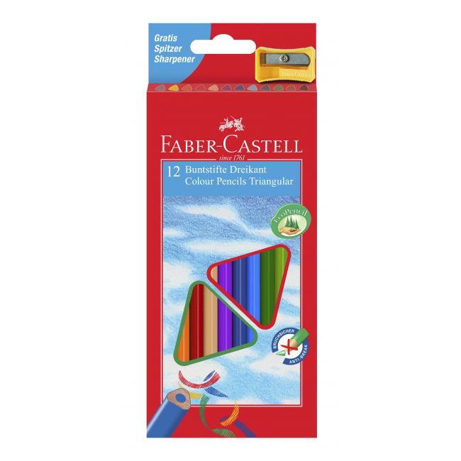 Creioane colorate triunghiulare cu ascutitoare eco faber-castell