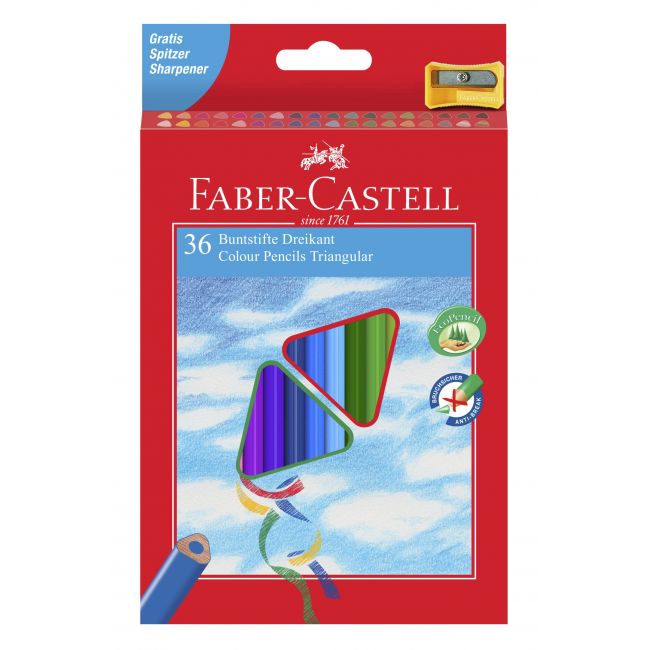 Creioane colorate triunghiulare cu ascutitoare eco faber-castell