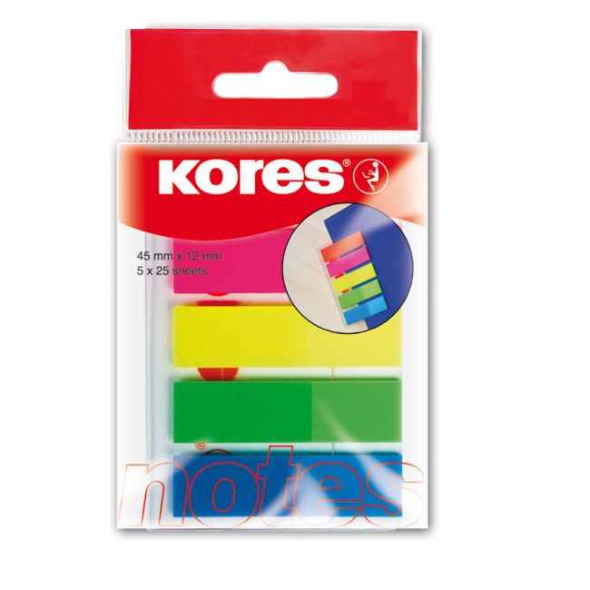 Index plastic 12 x 45 mm 5 culori x 25 file kores