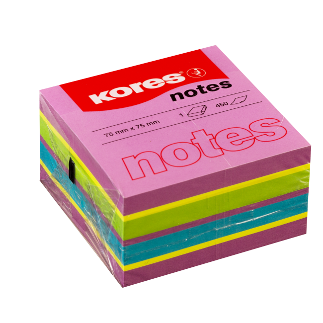 Notes adeziv 75 x 75 mm neon mixt 450 file kores