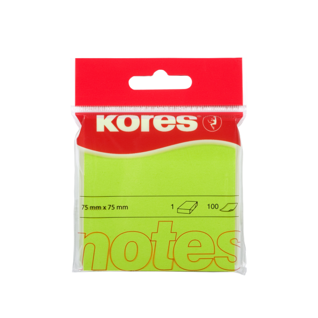 Notes adeziv neon 75 x 75 mm 100 file kores