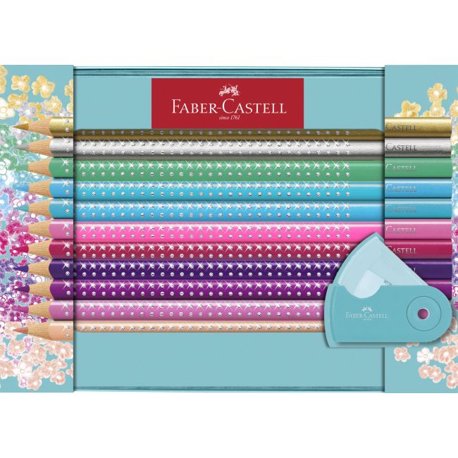 Set cadou 20 creioane colorate sparkle cu ascutitoare sleeve faber-castell