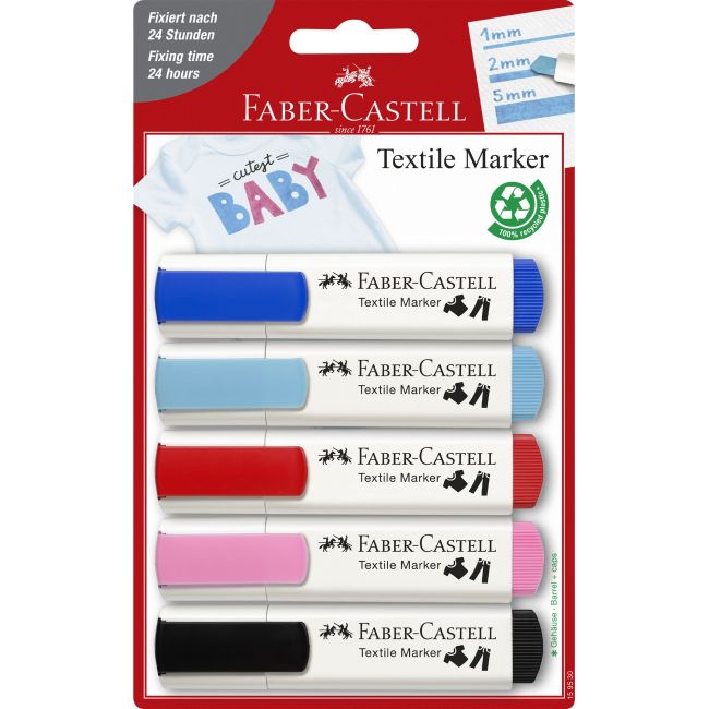 Set 5 markere textile rosu-albastru faber-castell
