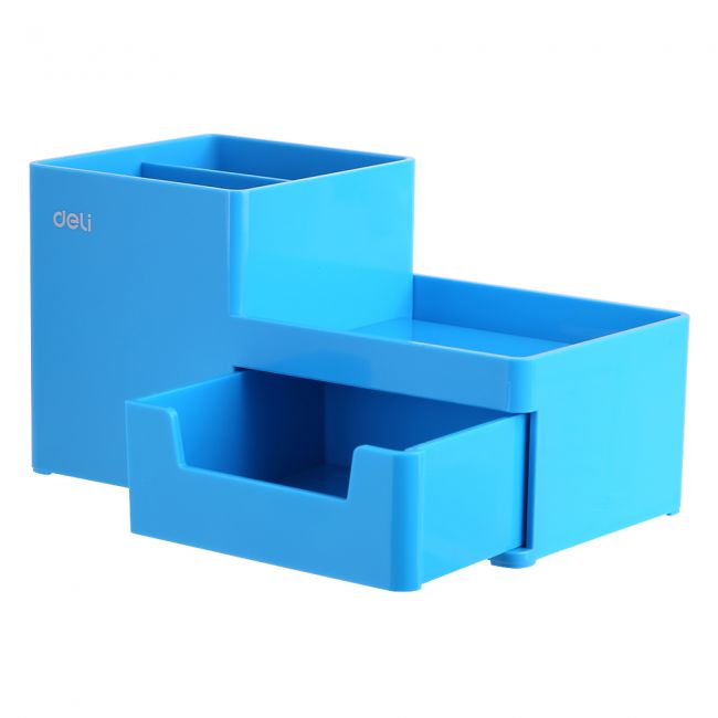 Suport birou 3 compartimente si sertar bleu deli