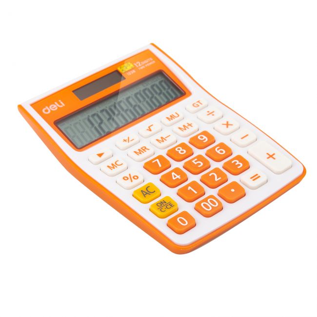 Calculator birou 12dig alb-portocaliu 1238 deli