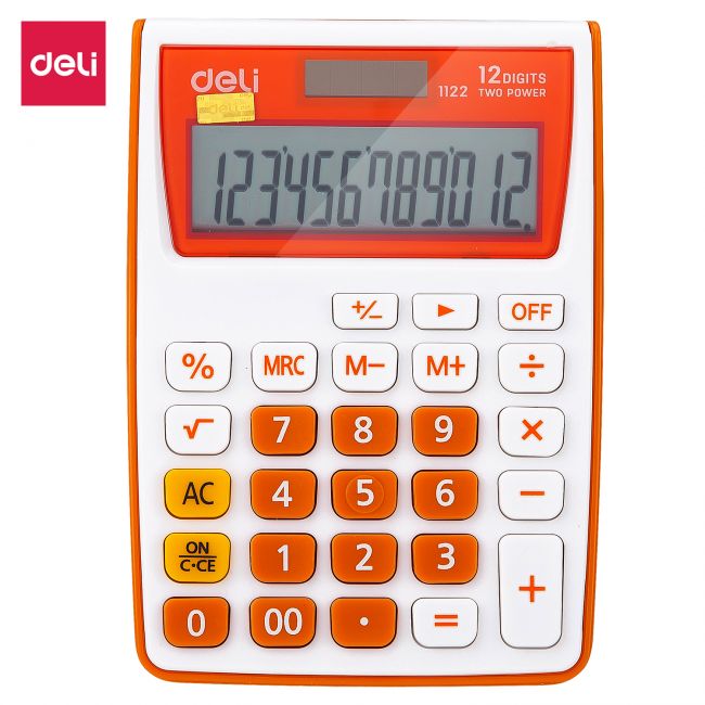 Calculator buzunar 12dig alb-portocaliu 1122 deli