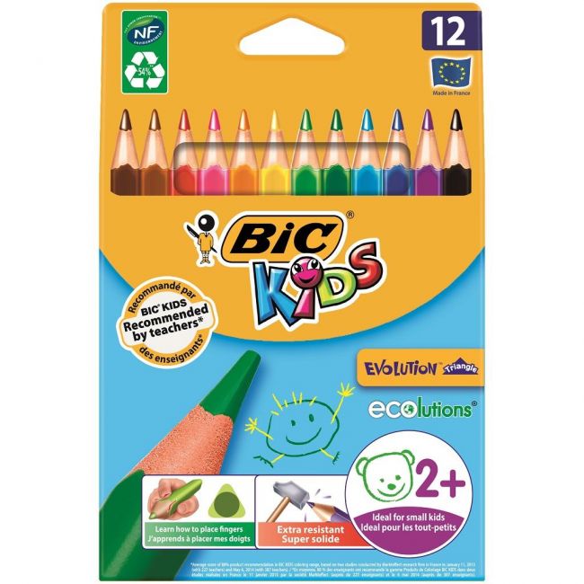 Creioane colorate 12 culori triunghiulare evolution bic