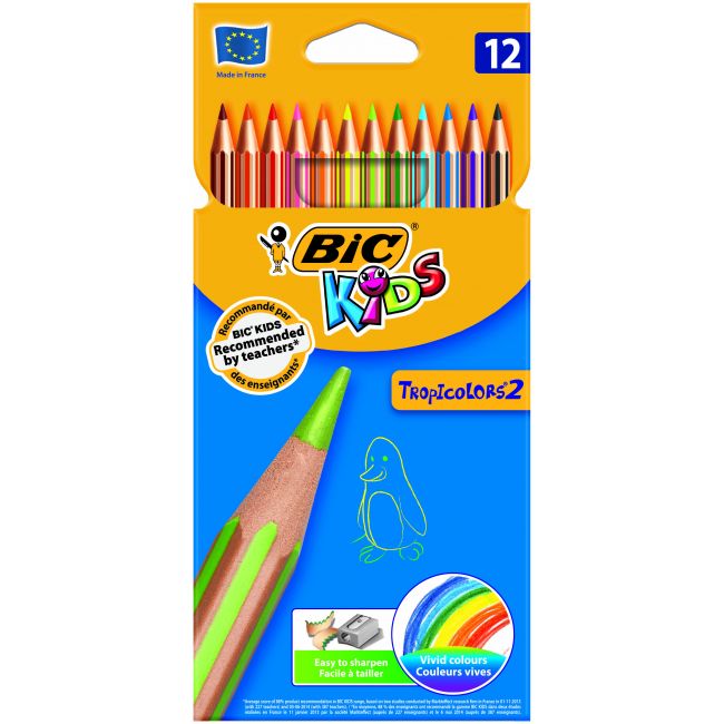 Creioane colorate 12 culori tropicolors bic