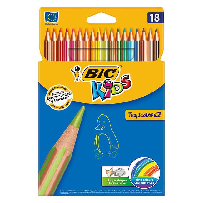 Creioane colorate 18 culori tropicolors bic