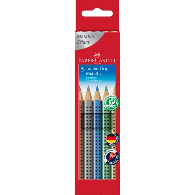 Creioane colorate 5 culori metalizate jumbo grip faber-castell