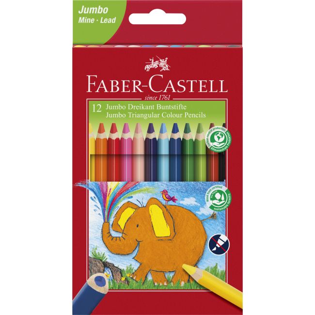 Creioane colorate triunghiulare jumbo 12 culori faber-castell