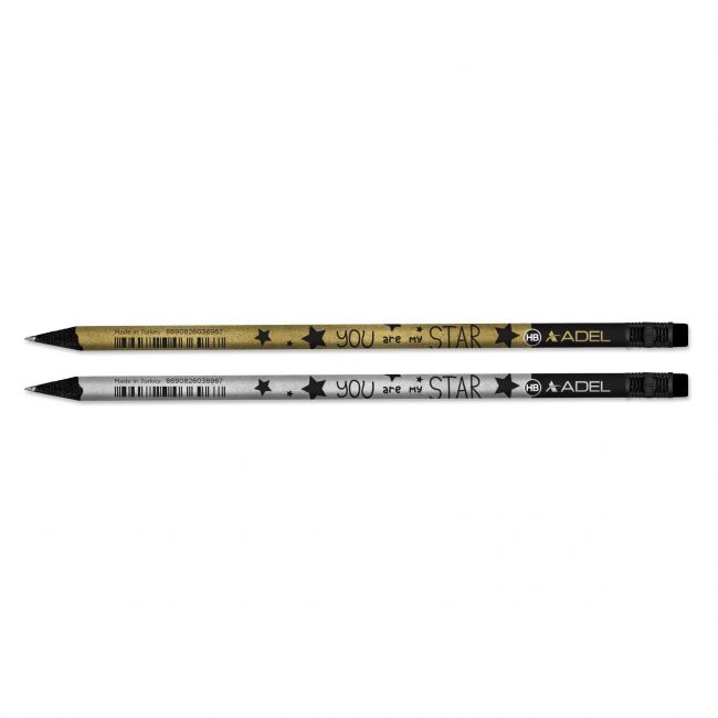 Creion grafit hb cu guma lemn negru star adel