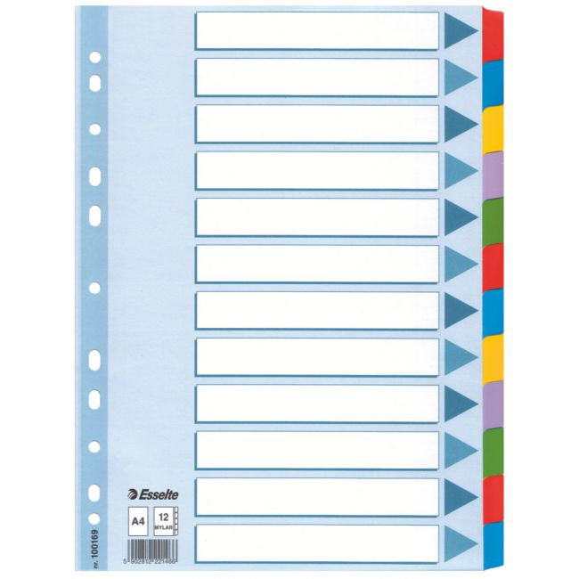 Separatoare index carton 12 coli mylar esselte