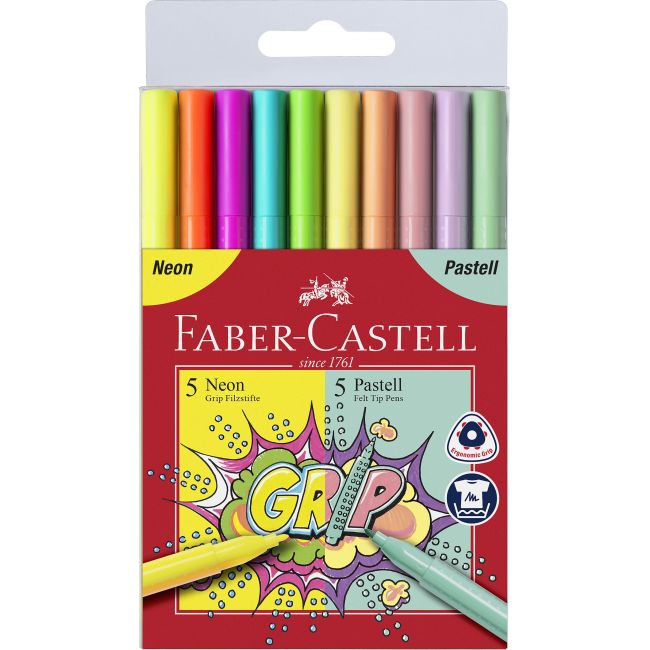 Carioca 10 culori pastel si neon grip faber-castell