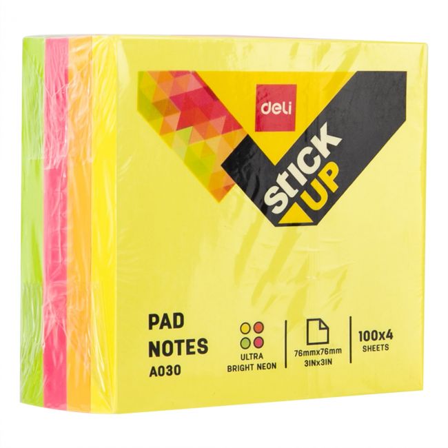 Notes adeziv 76*76mm 4 culori neon 400 file deli