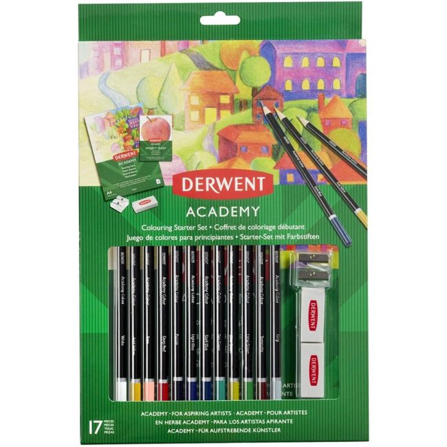 Set creioane colorate 17 culori pt incepatori derwent academy