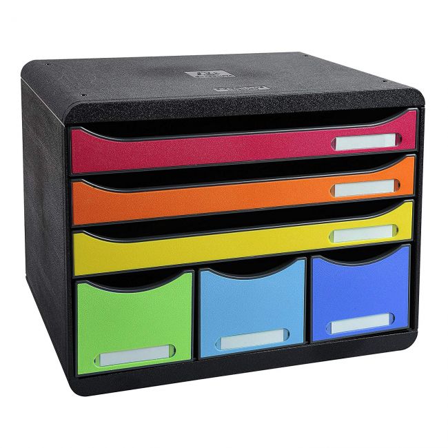 Cabinet 6 sertare maxi negru/multicolor exacompta