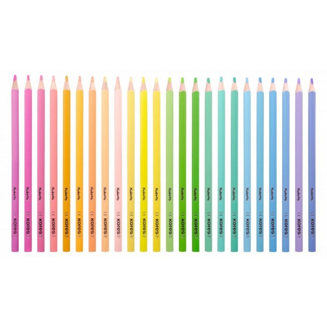 Creioane colorate 24 culori pastel triunghiulare kores