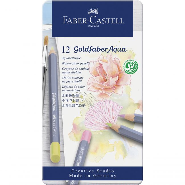 Creioane colorate aquarelle 12 culori pastel goldfaber cut. metal faber castell