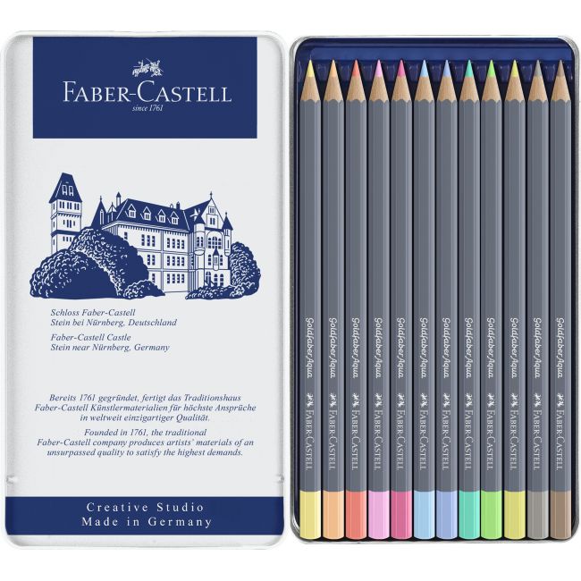 Creioane colorate aquarelle 12 culori pastel goldfaber cut. metal faber castell