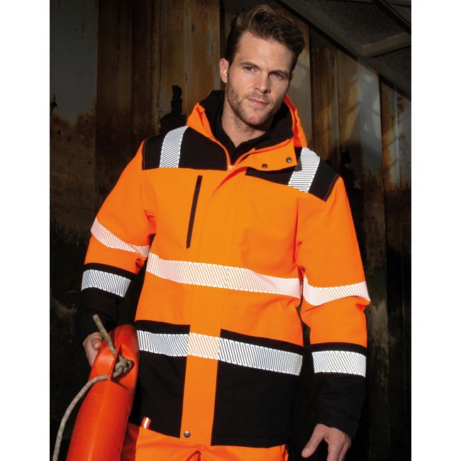 Printable waterproof softshell safety coat fluorescent orange/black marimea 2xl