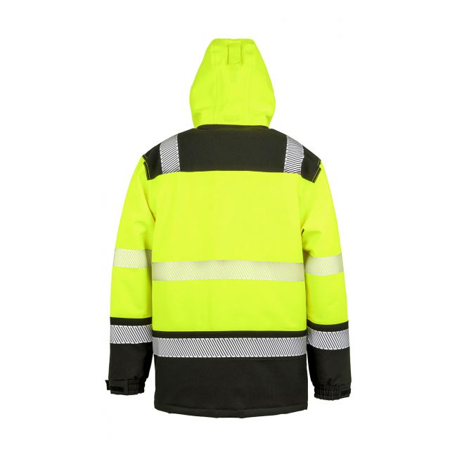 Printable waterproof softshell safety coat fluorescent orange/black marimea xl