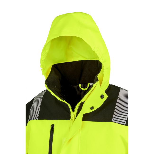 Printable waterproof softshell safety coat fluorescent yellow/black marimea m
