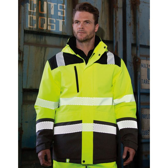 Printable waterproof softshell safety coat fluorescent yellow/black marimea s