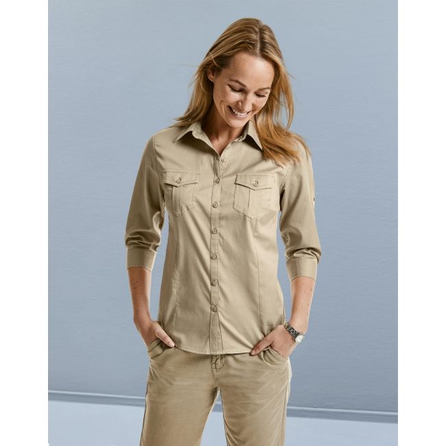 Ladies' roll 3/4 sleeve shirt blue marimea xs (34)