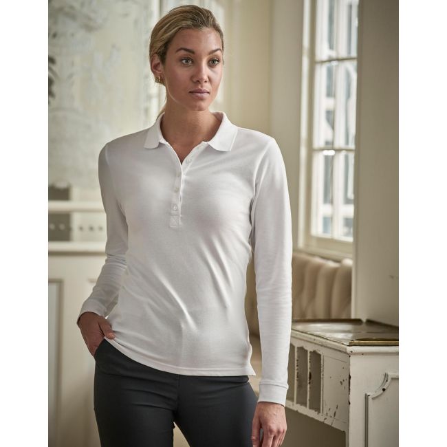 Ladies luxury ls stretch polo black marimea s