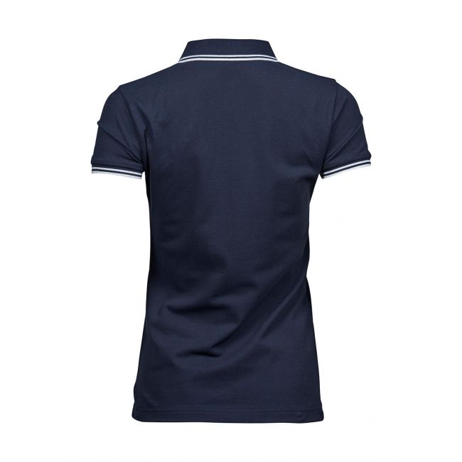 Ladies luxury stripe stretch polo navy/white marimea m