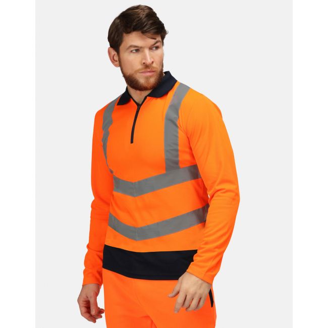 Pro hi vis poloshirt ls orange/navy marimea m