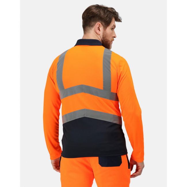 Pro hi vis poloshirt ls orange/navy marimea s