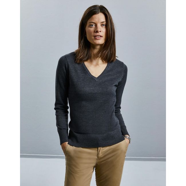 Ladies v-neck knitted pullover charcoal marl marimea 2xl