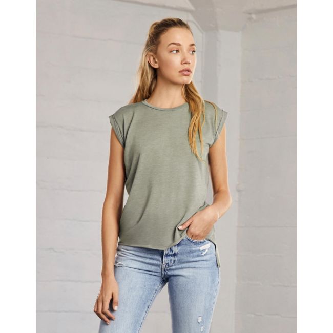 Women's flowy muscle tee rolled cuff dark grey heather marimea m