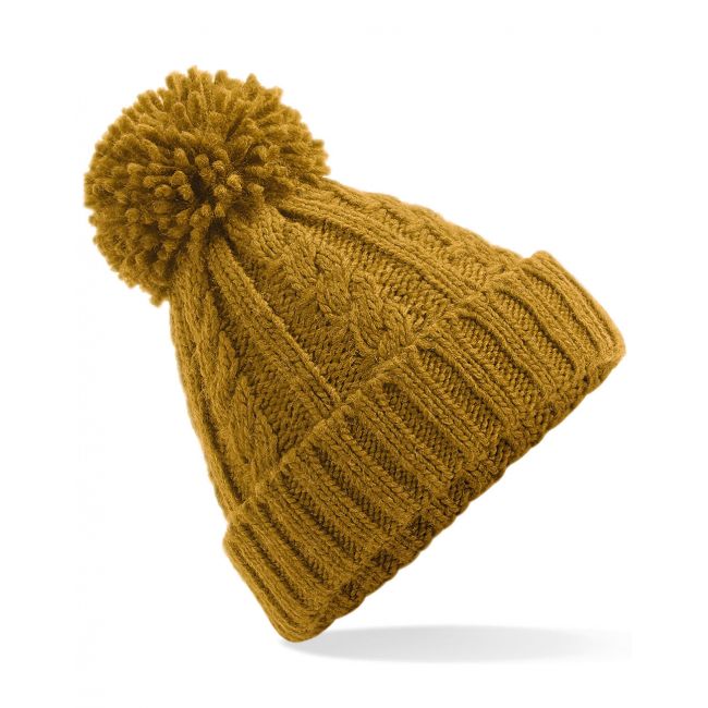 Cable knit melange beanie mustard marimea one size