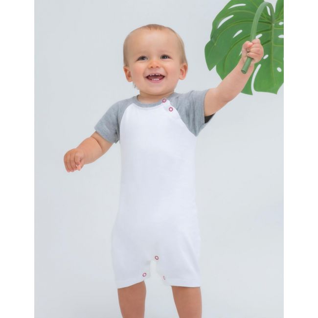 Baby baseball playsuit white/heather grey/red marimea 12-18