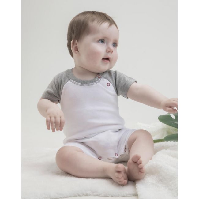 Baby baseball playsuit white/heather grey/red marimea 3-6