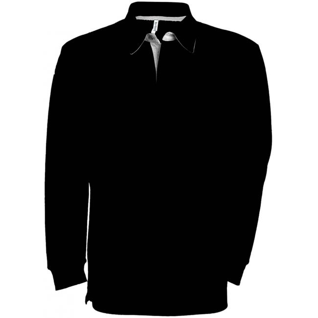 French rib - long-sleeved ribbed polo shirt culoare black/dark grey marimea m