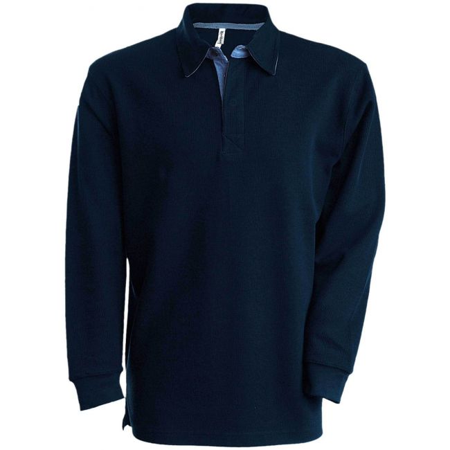 French rib - long-sleeved ribbed polo shirt culoare navy/jean marimea 2xl