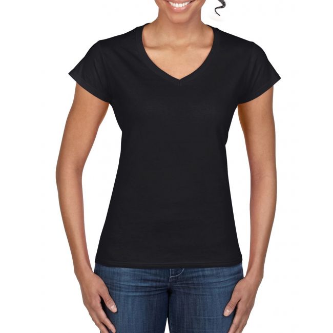 Softstyle® ladies' v-neck t-shirt culoare black marimea m