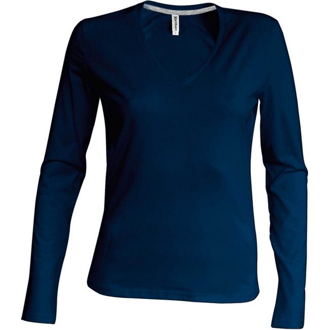 Ladies' long-sleeved v-neck t-shirt culoare navy marimea l